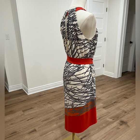 Adrianna Papell Hi Low Asymmetrical Dress Red Gray Sleeveless Sz 4 - Picture 4 of 14